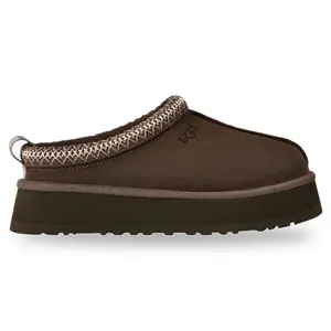 UGG Tazz Slipper - Women's Authentic Molasses (1122553-MLSS) Brown Grey Suede Platform Shoe, Fuzzy, Cozy Warmth, Textured Top, Stylish Winter Walking Shoes, Slide Sneaker, Footwear, Co