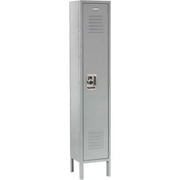 Global Industrial 254113GY Sturdy 1 Wide Single-Tier Infinity Locker, 12x18x60 in, 1 Door, Fingertip Lift Latch, Louvered, Assembly Required, Gray