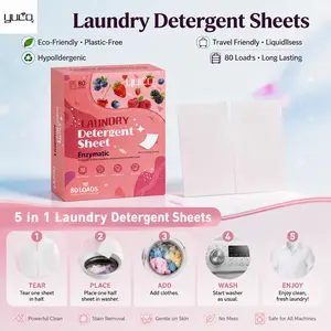 YUCO Laundry Detergent Sheets 80 Loads Fast Dissolve Liquidless Laundry Soap Travel Friendly Plastic Free Hypoallergenic Eco Washing Sheets with Berry Lavender Sandalwood Scent for Home Camping RV Dorm power pax