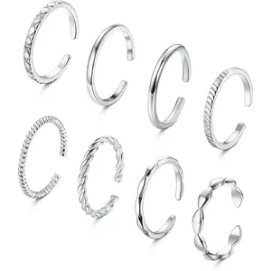 FLORIDECO 8Pcs Stacking Rings Set for Women Adjustable Open Rings Simple Band Knuckle Statement Midi Rings 2mm Thin Silver Rings Daily