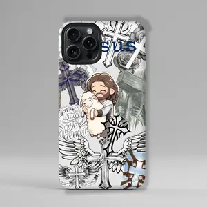 Jesus Christ Religious Phone Case, Christian Faith Cross & Angel Wings Aesthetic Phone Case, Inspirational Jesus Hugging Lamb Design, Bible Verse Spiritual Gift Cover