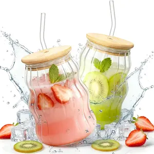 2 Packs Cute Glass Tumbler with Lid and Straw 16 oz Ice Coffee Cup Set for Smoothie Slushie Juice Matcha  Latte Cappuccino Espresso Hot Coffe Water  Clear Travel Boba Aesthetic Drinking Mug