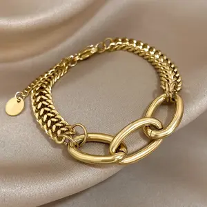 Titanium Steel Bracelet, Chunky Paperclip Chain & Weave Link Design, Waterproof Statement Jewelry for Women