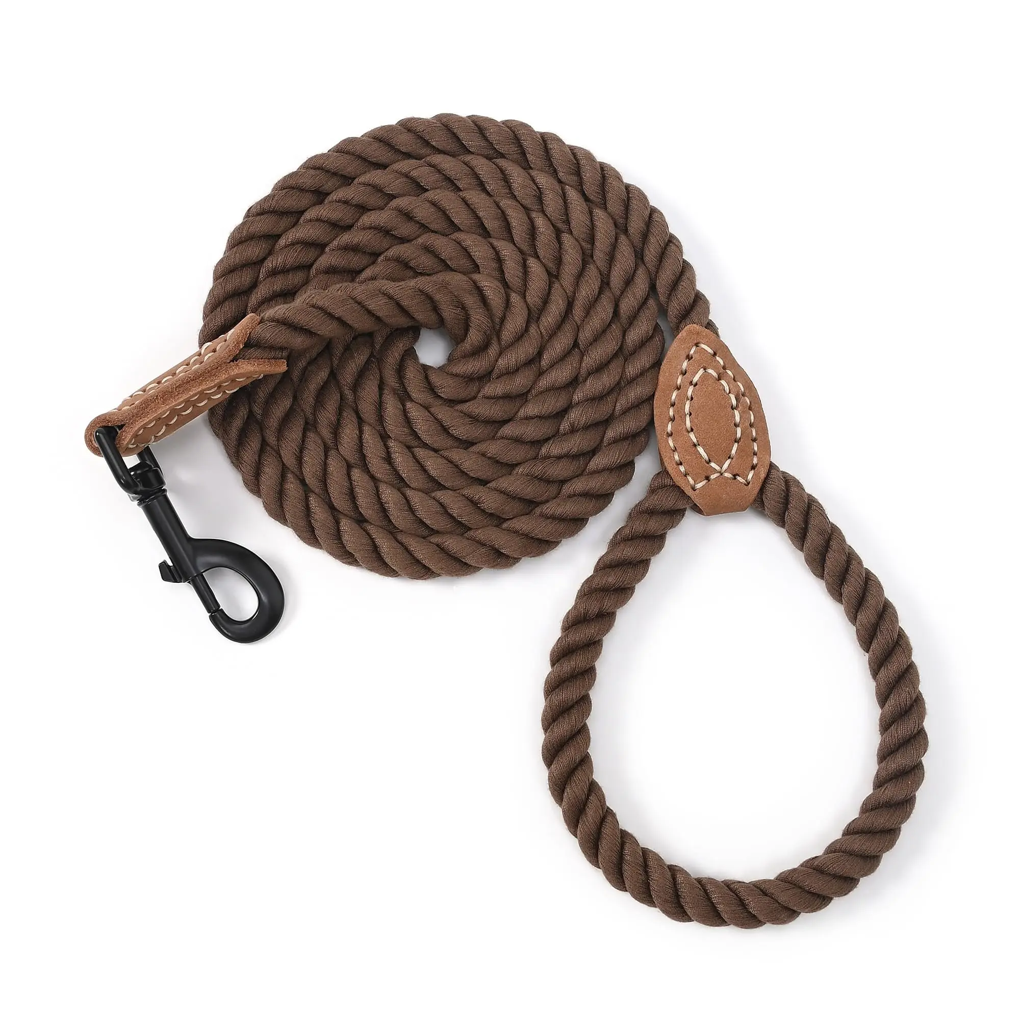 Mile High Life Dog Leash, Braided Cotton Rope with Leather Handle, Heavy Duty Metal Clasp, Multiple Sizes for Small Medium and Large Dogs  , Walking Leash Basic Leads