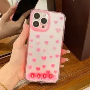 Sound-Control Glowing Heart Cutout Cartoon Phone Case, Unique Call Light Design, Fits iPhone 11/12/13/14/15/16/17 Pro/max/plus, Fashion Protection, Shockproof Phone Cover