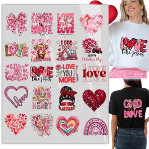 20 Pcs Valentine's Day Iron on Transfers DTF Transfers Ready to Press Heart Iron On Decals for T-Shirts, Bags, and More