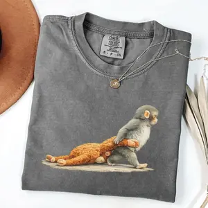 Comfort Colors® Monkey Punch Graphic Shirt, Baby Monkey Holding Plush Toy Tee, Cute Cartoon Monkey Illustration T-Shirt, Animal Lover Gift for Her Him, Trendy Aesthetic Jungle Animal Shirt, Unisex Vintage Washed Graphic Tee