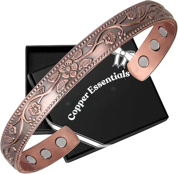 Copper Essentials Women's 99.9% Pure Copper Vintage Flower Magnetic Bangle with 3500 Gauss Magnets Adjustable Cuff Handcrafted Jewelry Gift for Women