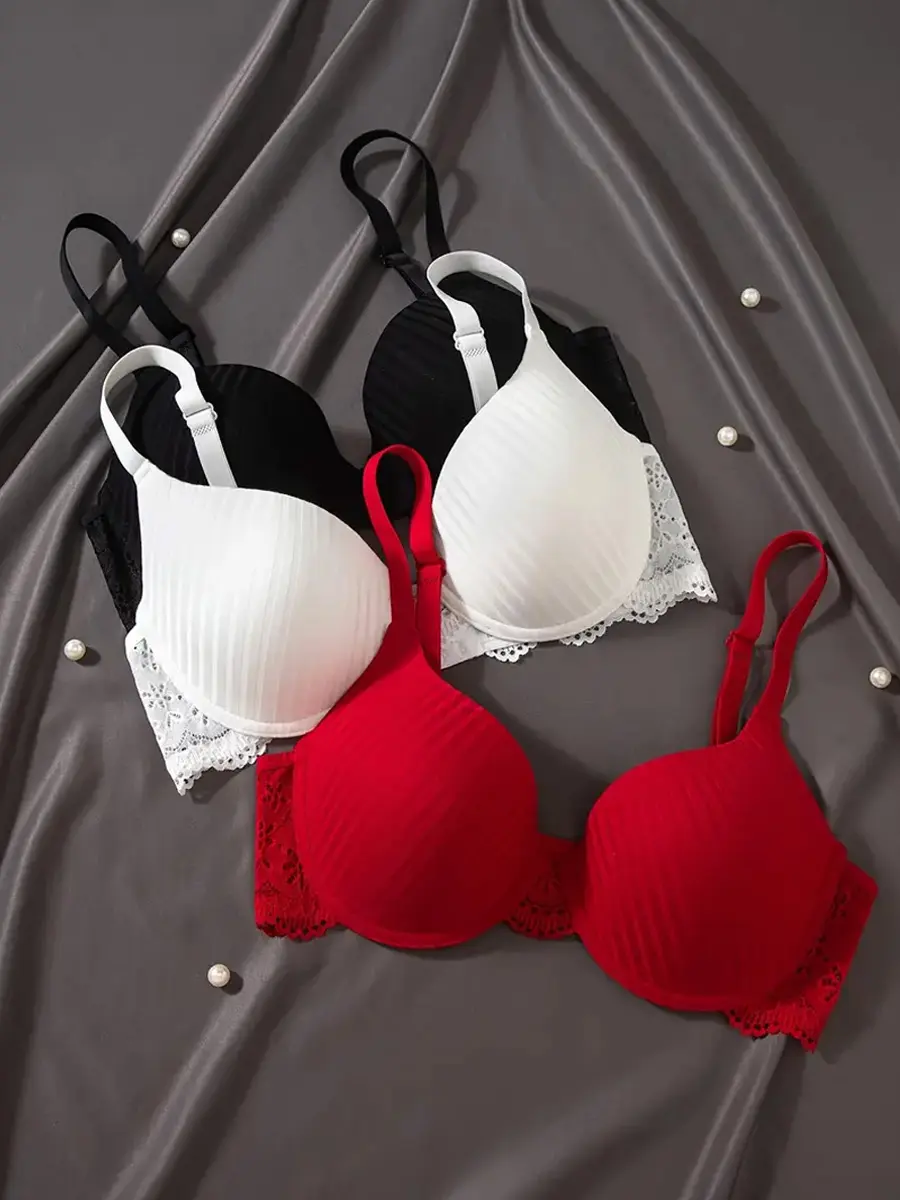 3pcs set of Women's bras with lace stitching, gathered and gathered, paired with steel rims, lingerie 3pcs set of Women's bras with lace stitching, gathered and gathered, paired with steel rims, lingerie