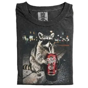 Funny Raccoon Drinking Dr Pepper Shirt, Retro Cool Raccoon Tee,Vintage Trash Panda Graphic Shirt, Dank Meme Gen Z Gift,Soda Lover Streetwear