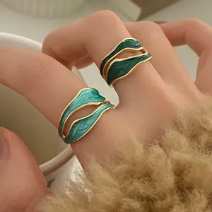 2pc Vintage White Enamel Metal Irregular Shape Geometric Open Adjustable Ring for Women Girl Fashion Jewelry Birthday Gifts