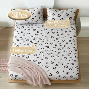 3-piece leopard print bed sheet set, Soft bedding set, Soft mattress protector, includes 1 fitted sheet and 2 pillowcases, filling not included, Suitable for all seasons, Deep pockets, Machine washable, Suitable for single, double, queen size bed