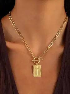Women's Thick Chain Hiphop Necklace, Unisex Trendy Fashion Jewelry, Rectangular Cross Pendant, Toggle Clasp, Paperclip Chain, Exquisite Charm