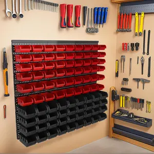 90-Piece Wall Mounted Storage Bins, Heavy Duty Pegboard Organizer with 60 Small & 30 Large Bins, Tool Parts Organizer for Garage Workshop, Screw Hardware Nuts Bolts Container Rack, Space Saving Storage Box for Shop School