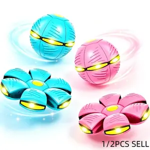 1/2pcs Magic Bouncing Ball - Magic Meta Ball, Dual Form Flying Saucer, Magic Ufo Ball, 6 Lights, Indoor & Outdoor Play, Macaron Blue and Macaron Pink.
