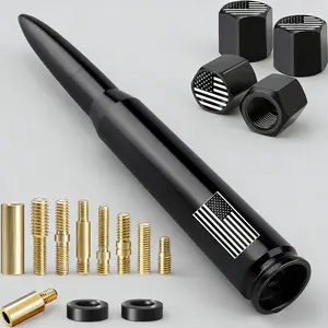 American Flag Truck Antenna with Valve Stem Caps – Black Universal Mast for Chevy Silverado/Ford F150/F250/Denali Pickups