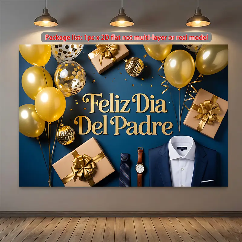 Father’s Day & Feliz Día del Papá Backdrop – Balloon Gift Tapestry, Wall Hanging, Photography Background, Polyester HD Print, Indoor, Outdoor, Party, Celebration Decor