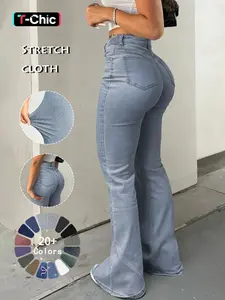 GILIPUR Y2K Women's High Waist Flare Leg Jeans, Casual Button Fly Pocket Design Bell Bottom Denim, Women's Bottoms for Daily Wear, Kardashian Style, 000 Jeans, Light Wash