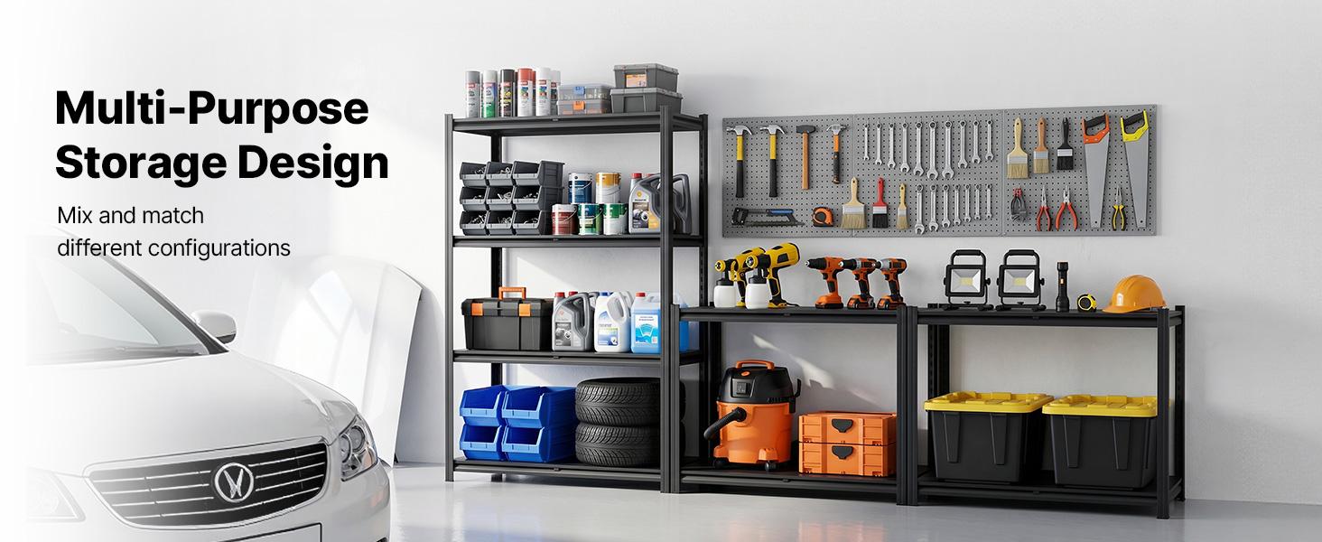 【fathersdaygift】VEVOR Storage Shelves, 4-Tier Adjustable, 2400 lbs Capacity, Heavy Duty Garage Storage Shelving Unit, Metal Utility Rack Shelf, for Garage Workshop Warehouse Basement, 40.55" W x 20.55" D x 60.2" H, Organiser