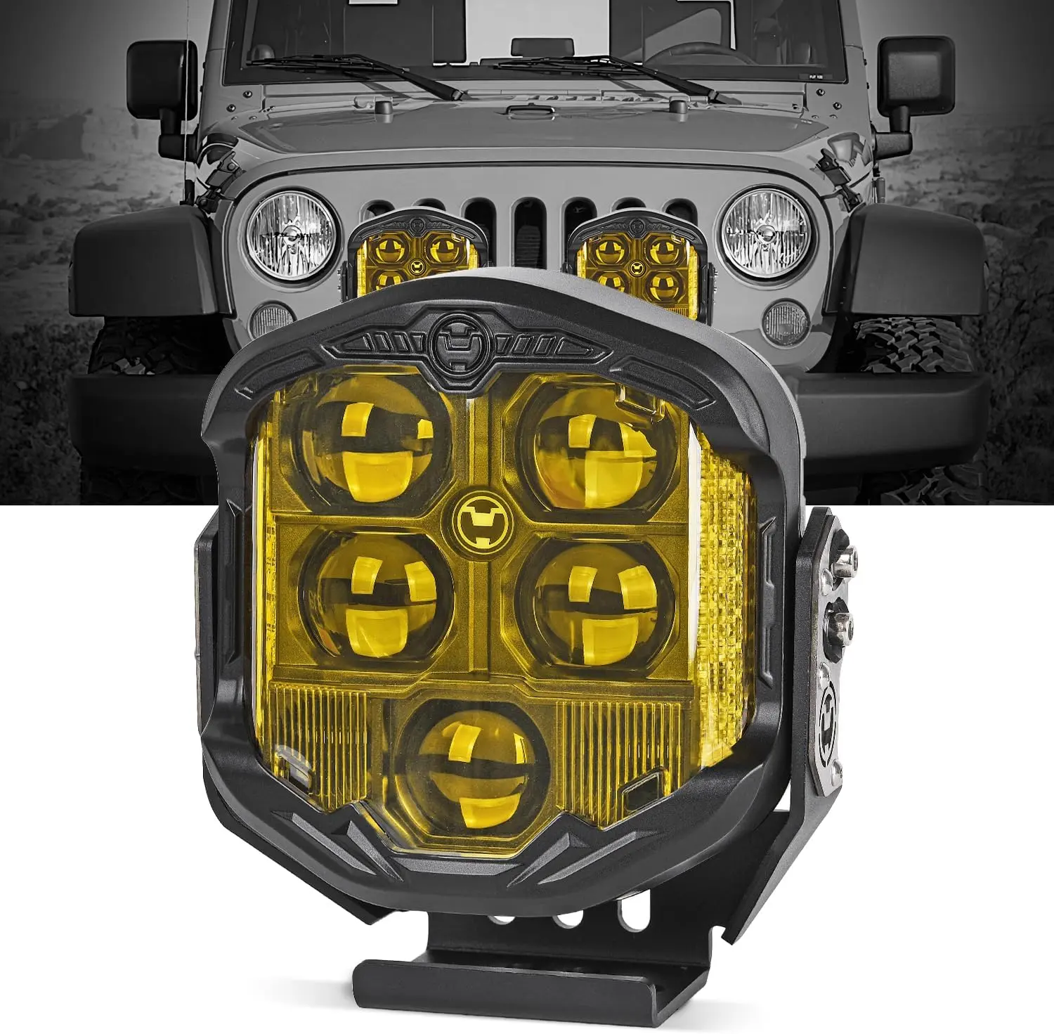 7 Inch 95W Amber Yellow LED Offroad Light, 10800LM High Low Beam Driving Pod Light, Waterproof LED Work Light for Jeep Wrangler, Pickup Truck, SUV, UTV, ATV, 4x4 Off Road Vehicle, 1PC