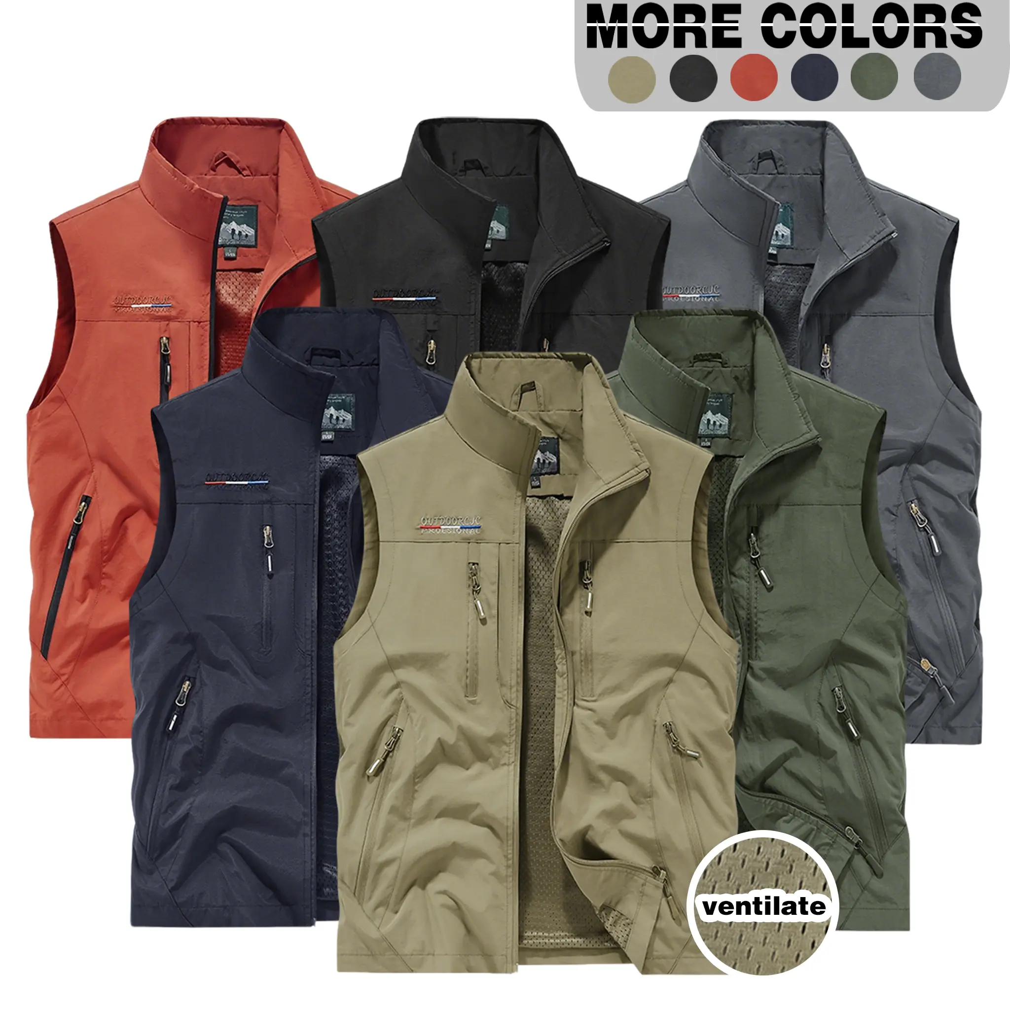 SummerVibes Men's casual stand collar workwear outdoor vest jacket for spring, summer, autumn SummerVibes Men's casual stand collar workwear outdoor vest jacket for spring, summer, autumn