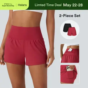 【Creator’s Pick】Halara 2-Piece Super High Waisted Back Pocket & Side Hidden Pocket 2-in-1 Yoga Shorts 3" Set #SwimWeek