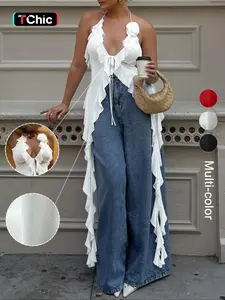 Women's Bow Decor Ruffle Trim Cami Top Casual Elegant Sleeveless Top for Summer, Ladies Clothes for Daily Wear Camisole Tops