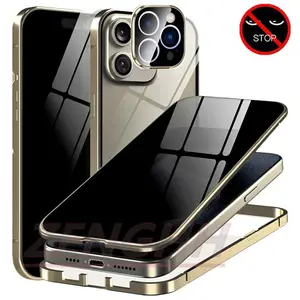 Suitable for IPhone 17 16 15 14 13 12 11 Pro Max Metal Frame Privacy Anti Peeping Glass Camera Lens Protection Double Button Phone Case