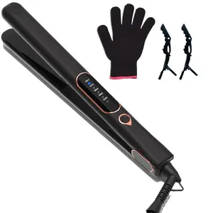 2-in-1 hair straightener and Curler ，Glove and 2 Clips IncludePremium packaging Box， Ceramic Titanium Flat Iron, Dual Voltage Straightening Irons with Fast Heating Gift Kit