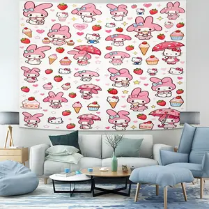 My Melody Pattern Single-Sided Print Hanging Rug, Unique Decorative Wall Art for Living Room and Bedroom, Perfect Gift Idea, Tapestry, Room Decor