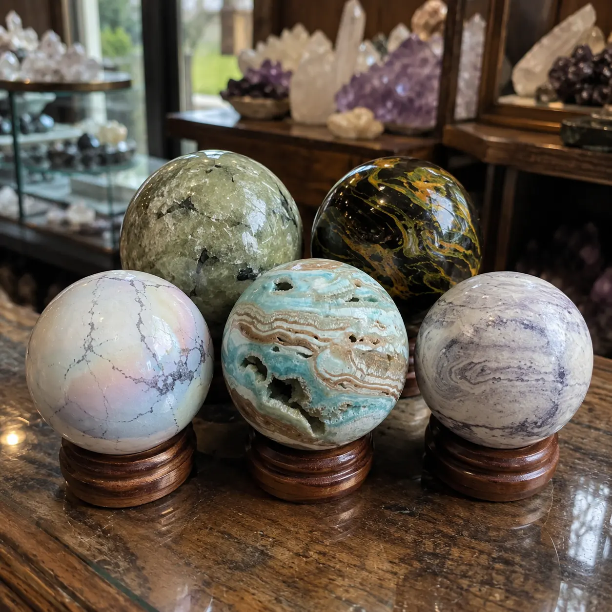 Multi-material crystal balls, white turquoise balls, prehnite balls, tiger skin fused balls, heteromorphic mineral balls, Quartz Crystal Ball, Mineral Specimen, Unique Home Decor, Ideal Gift For Crystal Collectors.Christmas,Valentine'purple peacock balls.
