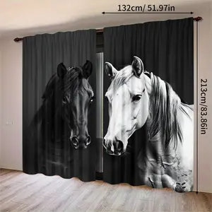 2-Pack, 3D Animal Curtains, Semi-transparent Polyester Fabric, Suitable for Home Decor, Rod Pocket Curtains, Easy Install Curtain, Ideal for Bedroom, Office, Kitchen, Living Room, and Study Room, Living Room Curtains