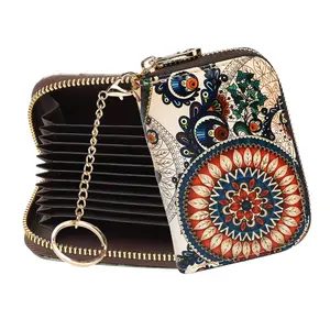 Anti-Theft Card Wallet with Zipper & Keychain, Portable Mini Purse, Small Cosmetic Organizer Bag, Daily Carry Case