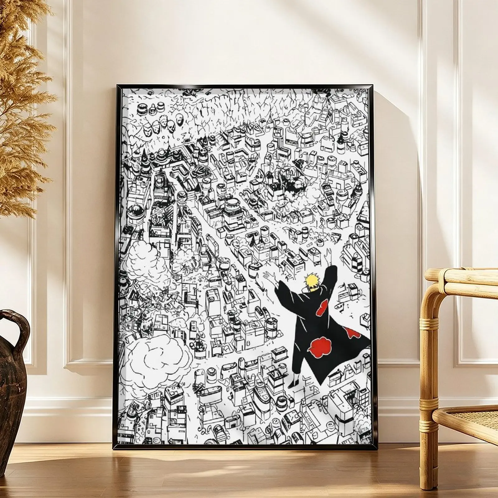 Naruto Shippuden Pain Canvas Wall Art - Black Aluminum Frame & Acrylic Panel, 3 Styles (Unframed, Wood Frame, Aluminum+Acrylic), Manga-Style Prints, Akatsuki Yahiko Deva Path Decoration, Anime Print, Naruto Fan Gift, Home Decor Posters