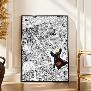 Naruto Shippuden Pain Canvas Wall Art Poster - Black Aluminum Frame & Acrylic Panel, 3 Styles (Unframed, Wood Frame, Aluminum+Acrylic), Manga Room Decor, Aesthetic Anime Print, Akatsuki Art, Yahiko Deva Path Pain Poster - Gift for Naruto Fans