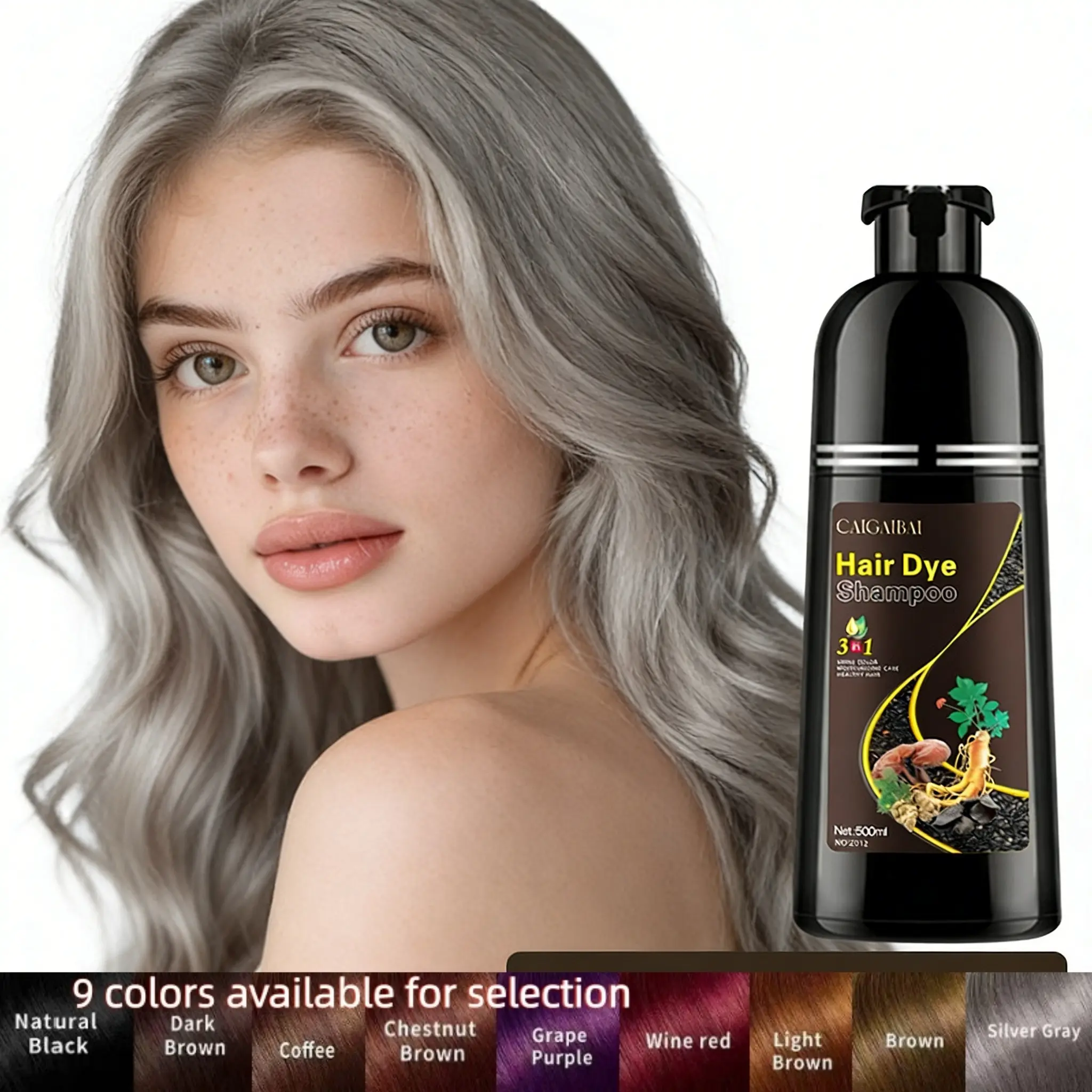 30-Minute Uniform Fashion Hair Dye Color Shampoo 500ML, 3 in 1 Plant Extract, Instant Coverage, 9 Popular Shades, No Damage to Hair