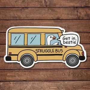 Struggle Bus Sticker Funny Get In Bestie Anxiety Retro Mental Health Sarcastic Stickers Die-Cut Waterproof Vinyl Sticker For Laptop Water Bottle Cellphone Phone Case Hardhat Toolbox Accessories Custom