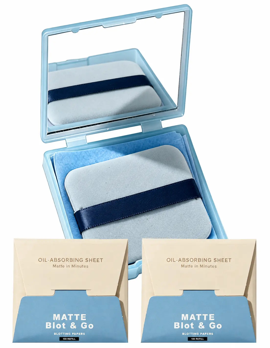 Oil Blotting Papers for Face – 300 Sheets Oil Control Blotting Sheets with Mirror, Powder Puff & Refill Pack – Absorb Excess Oil, Control Shine, Preserve Makeup