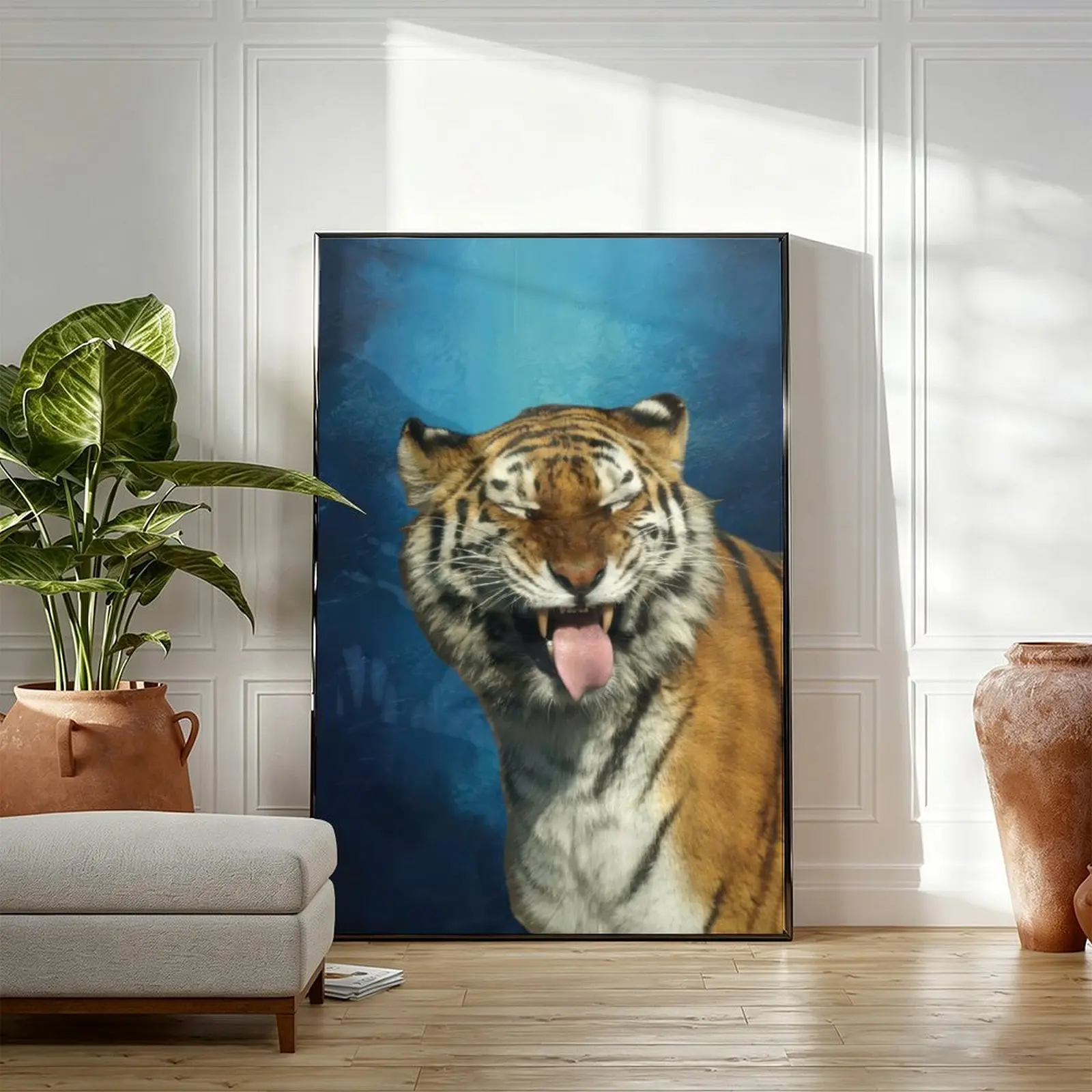 Funny Tiger Aesthetics Poster, Whimsical Tongue Out Animal Wall Art for Bedroom, Dorm, and Preppy Room Decor