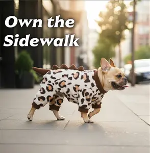 Leopard Dino Jumpsuit Ultra-Warm Fleece PJs with 3D Spikes Built-In Leash D-Ring Must-Have Winter Costume for Cats & Dog