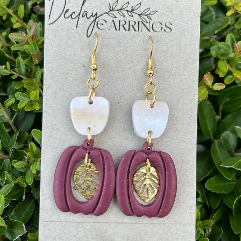 Pumpkin Floral Statement Earrings - Super Lightweight Hook Earrings, Unique Polymer Clay Design, Waterproof & Durable, Perfect Gift
