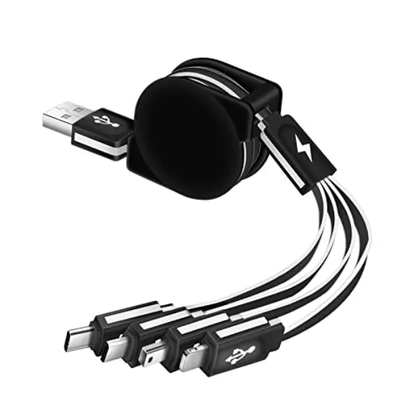 4-in-1 Retractable Multi Charging Cable - Universal USB Charger with Mini USB, Micro USB, Type-C for PS3, Samsung Galaxy, LG, HTC [2-Pack, 3ft] Smartphone Cellphone
