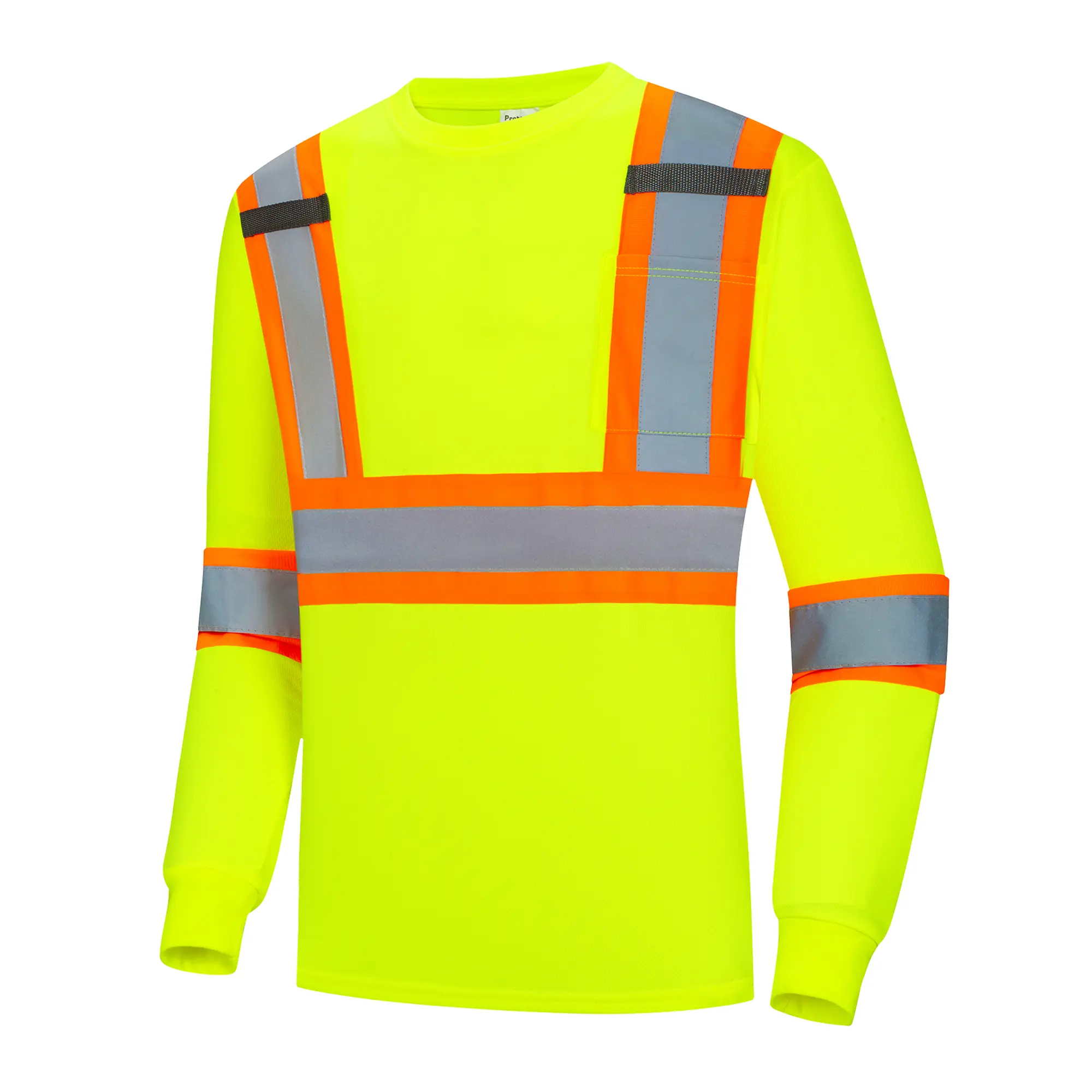 ProtectX High Visibility Safety Shirt, Quick Dry Breathable Reflective Construction Work Long Sleeve Shirts, Class 2 Type R