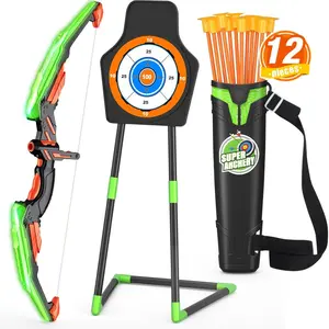 Z-OGP4 Bow and Arrow for Kids, LED Light Up Archery Set with 12 Suction Cup Arrows, 1 Standing Target, 3 Score Targets & 1 Quiver, Indoor Outdoor Sport Gifts for Boys Girls Ages 4-12, Green