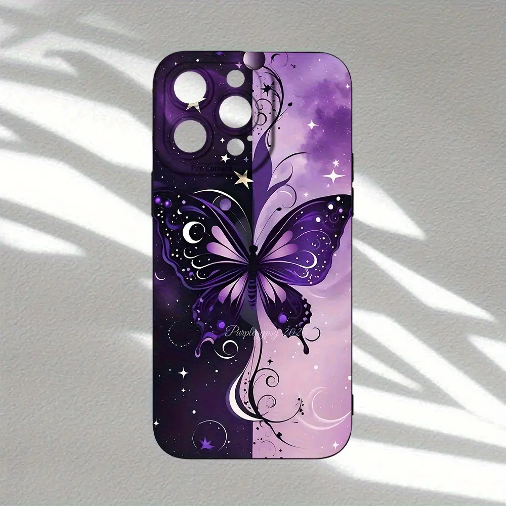 Purple Butterfly 7/8 Plus Anti-Drop Soft Case, Simple and Premium Air Cushion Compatible with Phone17 16 15 14 Pro Max, Apple 13 Phone Case, Couple XS Max New 12 Pro Anti-Drop XR Matte 11 Unisex 13 Full Cover 15 PRO Soft Case 15 Protective Cover