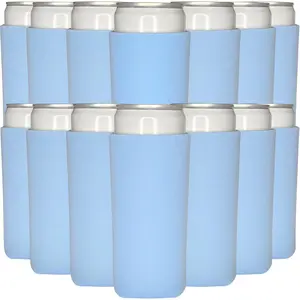 Slim Can Cooler Sleeves (25-Pack) Fit Skinny Tall 12 Oz Thin Seltzer Cans, Sublimation Blanks for Vinyl, Plain Blank Foam for Beer Bottles, Black White Assorted Solid Set (Placid Blue)