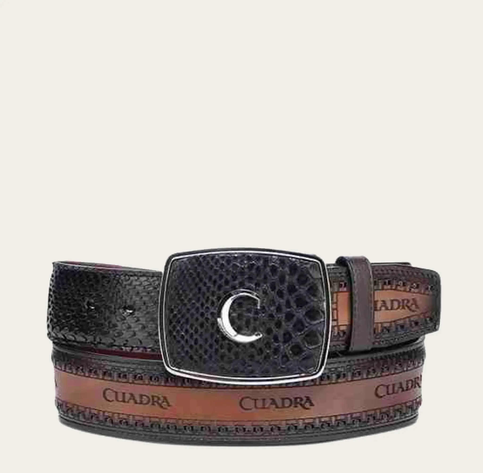 CUADRA MENS BLACK ENGRAVED PYTH LEATHER WESTERN BELT BC378