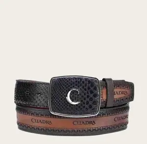 CUADRA MENS BLACK ENGRAVED PYTH LEATHER WESTERN BELT BC378