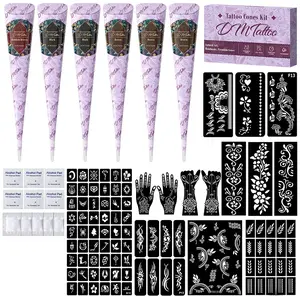 Tattoo Set Hand-Painted Paste Set Tattoo Paste Plant Temporary Hand-Painted Waterproof Body Paint Henna Cones