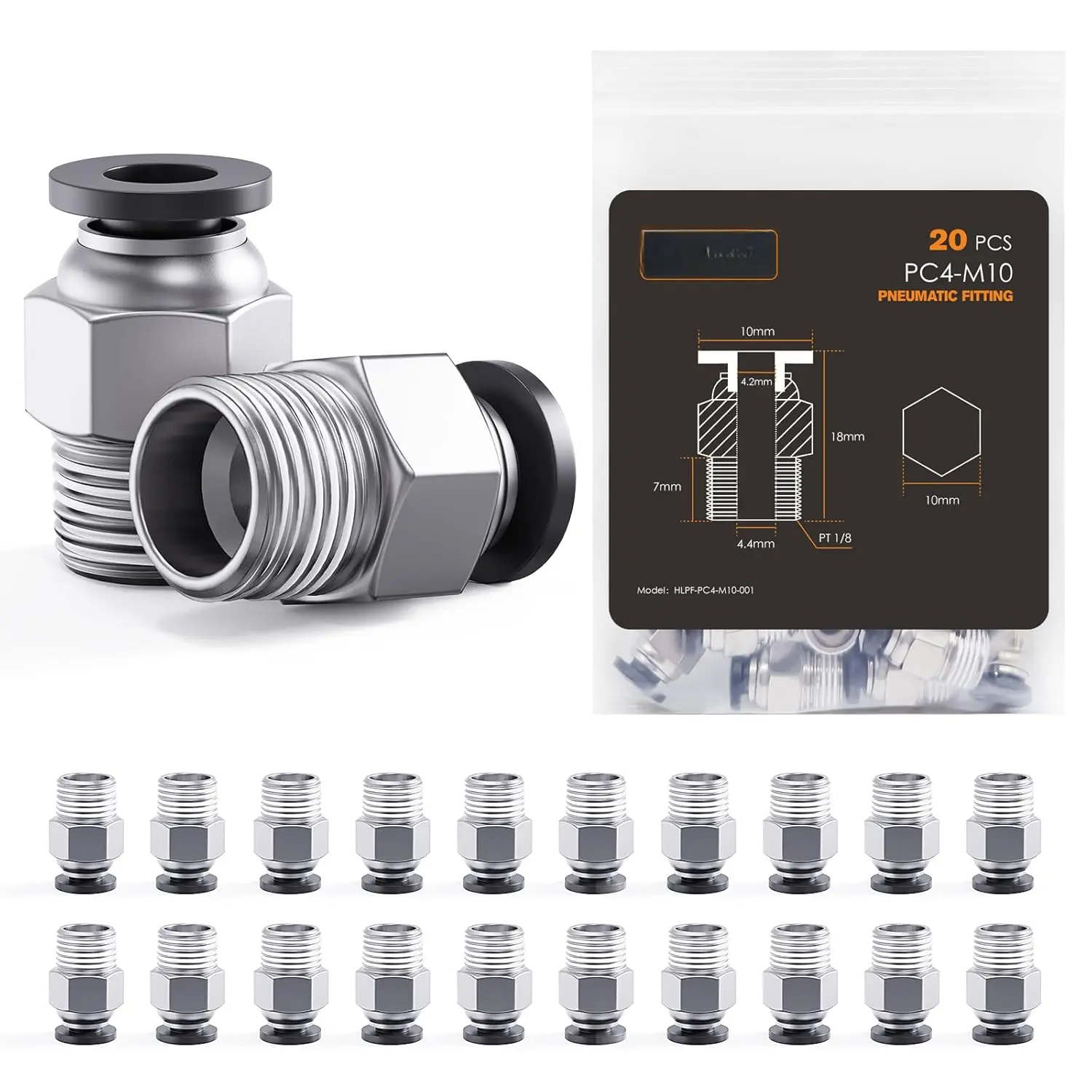 PC4-M10 Bowden PTFE Tube Push-to-Connect Quick Fittings, High-Quality Brass 1.75mm Filament Leak-Proof Pneumatic Couplers, Durable & Reliable Adaptors for 3D Printing/Automation Equipment (Pack of 20)